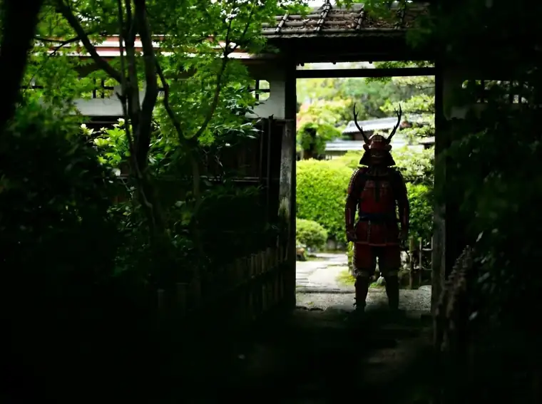 Samurai armour photo experience in a Japanese garden in Nagoya